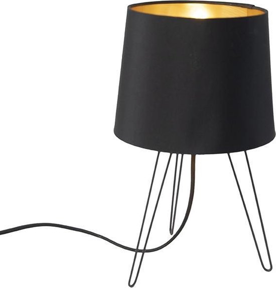 QAZQA lofty - Lampe de table avec abat-jour - 1 lumière - H 320 mm - Zwart