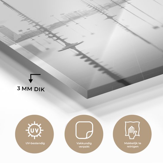 MuchoWow® Glass Painting - Carré avec différents types de lampes décoratives à Paris - noir et blanc - 40x60 cm - Peintures sur Verre Acrylique - Photo sur Glas