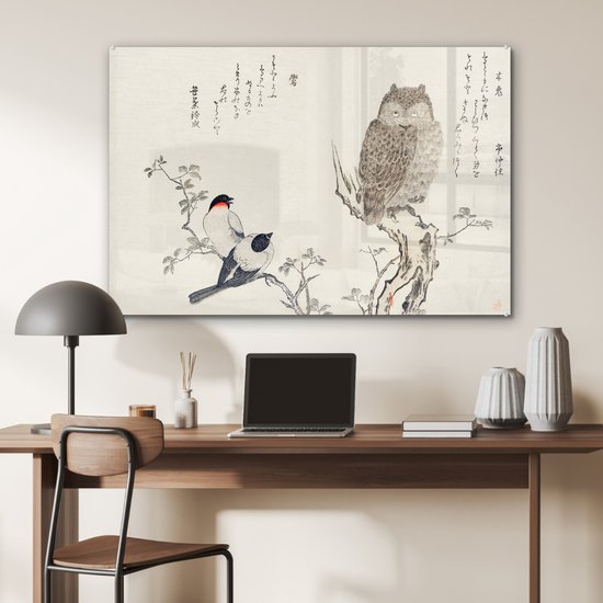 Peinture sur verre - Hibou - Vogel - Japon - 90x60 cm - Peintures Plexiglas