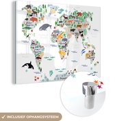 Peinture sur Verre - Carte du Wereldkaart - Enfants - Animaux - Plantes - 80x60 cm - Peintures sur Verre Peintures - Photo sur Glas