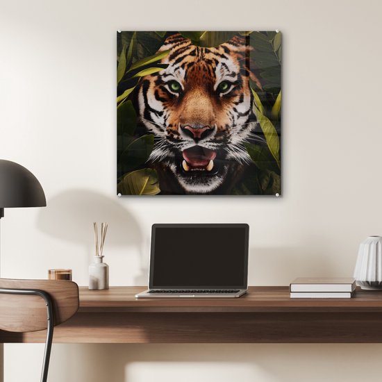 Peinture sur Verre - Tigre - Feuilles - Animaux - 50x50 cm - Peintures sur Verre Peintures - Photo sur Glas
