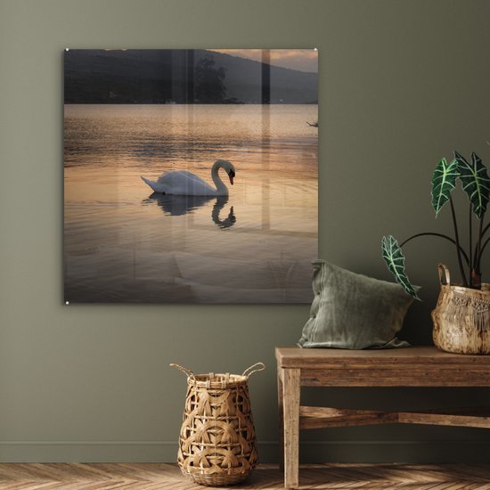 Peinture sur Verre - Cygne - Coucher de Soleil - 90x90 cm - Peintures sur Verre Peintures - Photo sur Glas