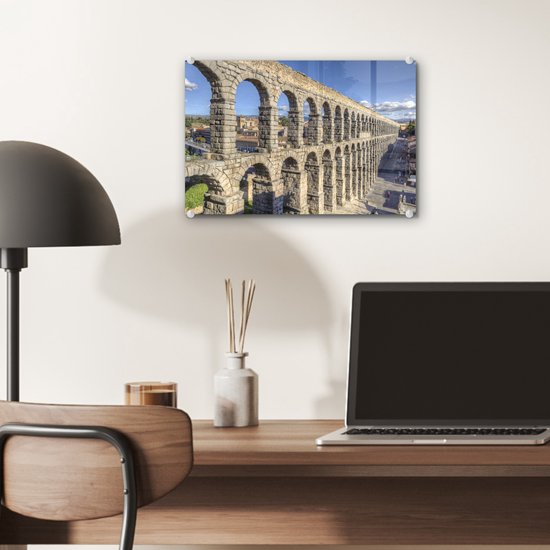 Ciel bleu au-dessus de l'aqueduc de Ségovie sur la péninsule ibérique Plexiglas 30x20 cm - petit - Tirage photo sur Glas (décoration murale en plexiglas)