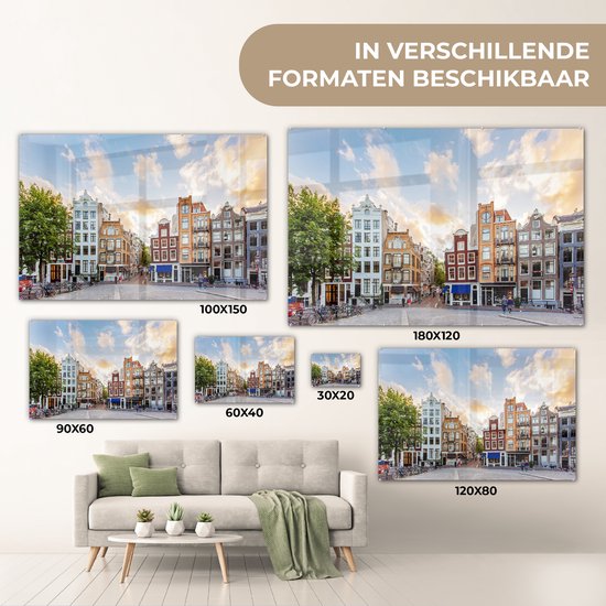 MuchoWow® Peinture sur Verre - Canal Houses Amsterdam - 150x100 cm - Peintures sur Verre Acrylique - Photo sur Glas