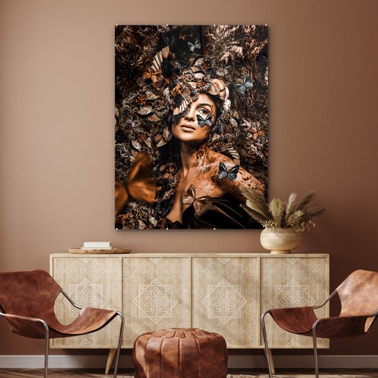 Peinture sur Verre - Papillon - Femme - Luxe - 90x120 cm - Peintures sur Verre Peintures - Photo sur Glas