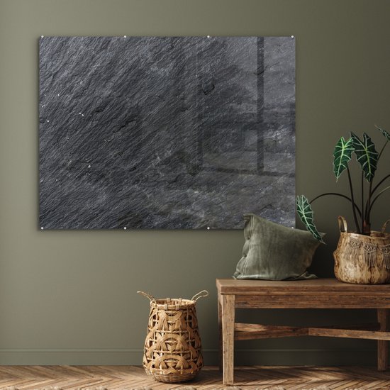 MuchoWow® Peinture sur verre 120x90 cm - Peinture sur verre acrylique - Natuursteen - Industriel - Ardoise - Structure - Grijs - Photo sur verre - Peintures