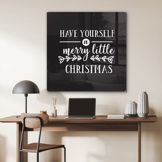 MuchoWow® Peinture sur verre 90x90 cm - Peinture sur verre acrylique - Citation de Noël "Passez un joyeux petit Noël" avec fond noir - Photo sur verre - Peintures