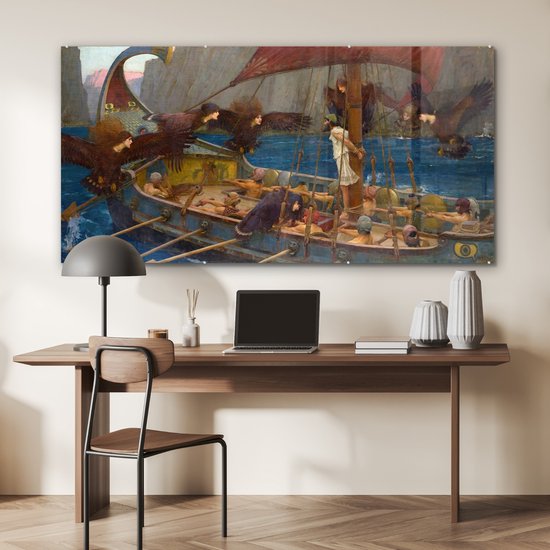 Peinture sur Verre - Ulysse et les Sirènes - Peinture de John William Waterhouse - 160x80 cm - Peintures sur Verre Acrylique - Photo sur Glas