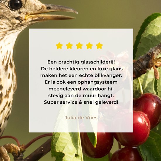 MuchoWow® Peinture sur verre - Vogel sur une branche - 120x90 cm - Peintures sur verre acrylique - Photo sur Glas