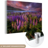 MuchoWow® Glasschilderij 150x100 cm - Schilderij acrylglas - Roze - Bloemen - Lente - Foto op glas - Schilderijen