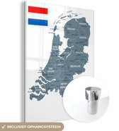 MuchoWow® Glasschilderij 120x160 cm - Schilderij acrylglas - Grijze kaart van Nederland - Foto op glas - Schilderijen