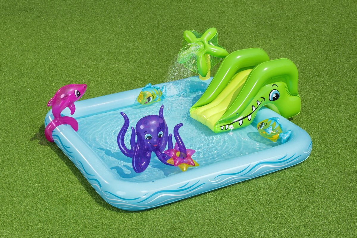 Bestway Kinderzwembad met Glijbaan - Incl. Opblaas Waterspeelgoed - 239 x 206 x 86 CM - 308 L - Waterdieren — afbeelding 4