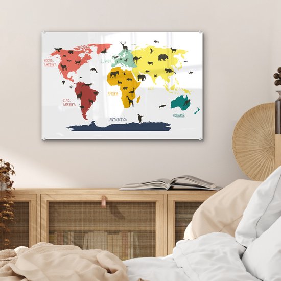 Wereldkaart pour les enfants Plexiglas Animaux Bêtes 60x40 cm