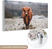 MuchoWow® Peinture sur verre 80x40 cm - Peinture sur verre acrylique - Highlander écossais - Neige - Ciel - Photo sur verre - Peintures