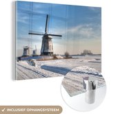 MuchoWow® Glasschilderij 30x20 cm - Schilderij acrylglas - Nederlands winterlandschap - Foto op glas - Schilderijen