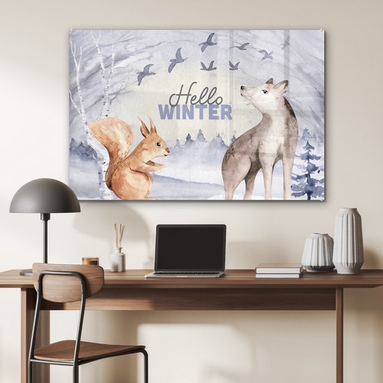 MuchoWow® Peinture sur Verre - Neige - Hiver - Animaux - 120x80 cm - Peintures sur Verre Acrylique - Photo sur Glas