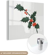 MuchoWow® Glasschilderij 20x20 cm - Schilderij acrylglas - Kunst - Kerst - Hulst - Foto op glas - Schilderijen