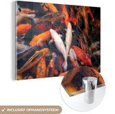Peinture sur Verre - Un étang avec des carpes koï d'en haut - 60x40 cm - Peintures sur Verre Acrylique - Photo sur Glas