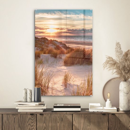 Peinture sur verre - Feuille acrylique - Plage - Mer - Dune - Photo sur verre - Peinture sur verre - Décoration murale - 40x60 cm - Verre acrylique - Peintures de salon