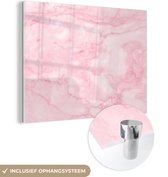MuchoWow® Glasschilderij 120x90 cm - Schilderij acrylglas - Marmer - Roze - Textuur - Chic - Foto op glas - Schilderijen
