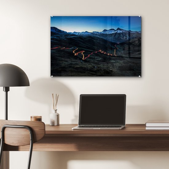 ® Glasschilderij 60x40 cm - Schilderij acrylglas - Splügenpas - Foto op glas - Muurdecoratie woonkamer - Wanddecoratie slaapkamer - Schilderijen