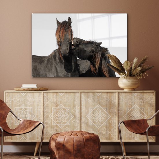 MuchoWow® Peinture sur Verre - Paarden - Fourrure - Wit - 120x80 cm - Peintures sur Verre Acrylique - Photo sur Glas