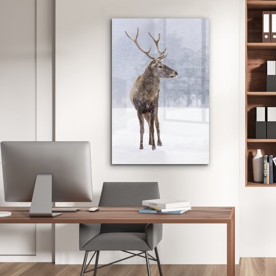 Peintures Plexiglas - Cerf - Bois - Neige - Hiver - 60x90 cm - Peinture sur verre