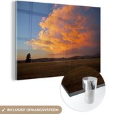 MuchoWow® Peinture sur verre 90x60 cm - Peinture sur verre acrylique - Coucher de soleil sur une plaine - Photo sur verre - Peintures