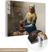 MuchoWow® Glasschilderij 60x40 cm - Schilderij acrylglas - Het melkmeisje - Johannes Vermeer - Foto op glas - Schilderijen