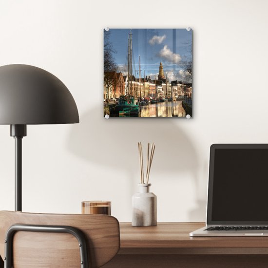 MuchoWow® Peinture sur verre - Groningen - Maison du canal - Voilier - 20x20 cm - Peintures sur verre acrylique - Photo sur Glas