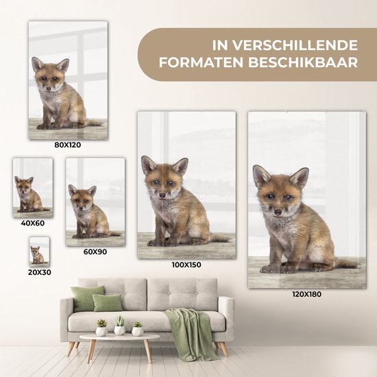 MuchoWow® Glasschilderij 120x180 cm - Schilderij acrylglas - Vosje - Baby vos - Kinderen - Meisjes - Jongens - Foto op glas - Schilderijen