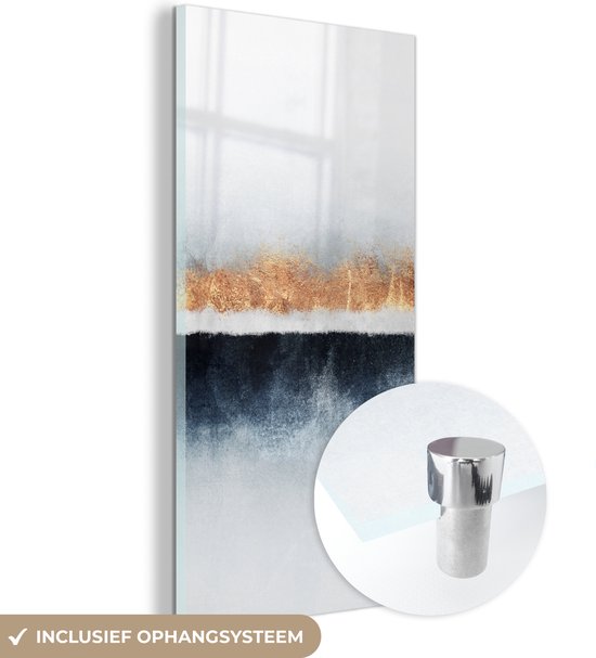 MuchoWow® Glasschilderij 40x80 cm - Schilderij acrylglas - Goud - Abstract - Design - Foto op glas - Schilderijen