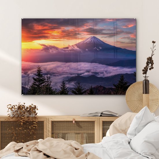 MuchoWow® Peinture sur Verre - Montagnes dans la brume - 120x80 cm - Peintures Acrylique - Photo sur Glas