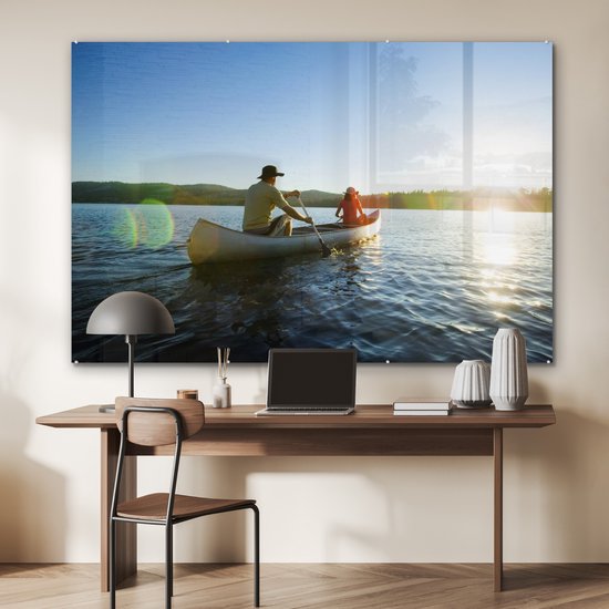 MuchoWow® Peinture sur verre 180x120 cm - Peinture sur verre acrylique - Un père fait du canoë avec sa fille - Photo sur verre - Peintures