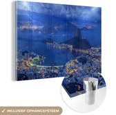 MuchoWow® Glasschilderij 180x120 cm - Schilderij acrylglas - Storm - Rio de Janeiro - Nacht - Foto op glas - Schilderijen