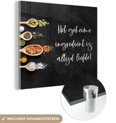 MuchoWow® Glasschilderij 20x20 cm - Schilderij acrylglas - Spreuken - Keuken - Het geheime ingrediënt is altijd liefde! - Quotes - Liefde - Foto op glas - Schilderijen