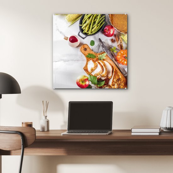 MuchoWow® Peinture sur verre 50x50 cm - Peinture sur verre acrylique - Légumes - Viande - Cuisine - Herbes - Photo sur verre - Peintures