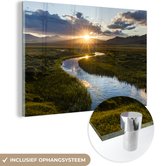 MuchoWow® Glasschilderij 30x20 cm - Schilderij acrylglas - Rivier met uitzicht op een zonsondergang - Foto op glas - Schilderijen