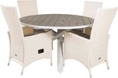 Parma tuinmeubelset tafel Ø140cm en 4 stoel Padova wit, grijs.