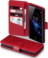 Qubits - luxe echt lederen wallet hoes - Sony Xperia XZ2 - rood