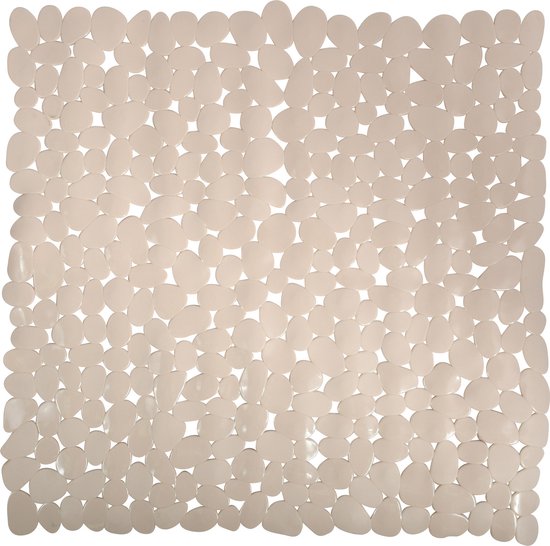 MSV Douche/bad anti-slip mat - badkamer - pvc - beige - 53 x 53 cm - zuignappen - steentjes motief