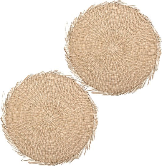 Set de 8x sets de table ronds raphia naturel - 38 cm - Dessous de table