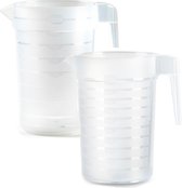 Waterkan/schenkkan - 2x - 1 en 2 liter - transparant - kunststof