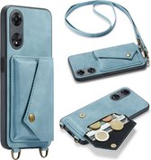 Casemania Hoesje Geschikt voor Oppo Reno 8T Aqua Blue - Luxe Back Cover met Koord - Wallet Case - Pasjeshouder