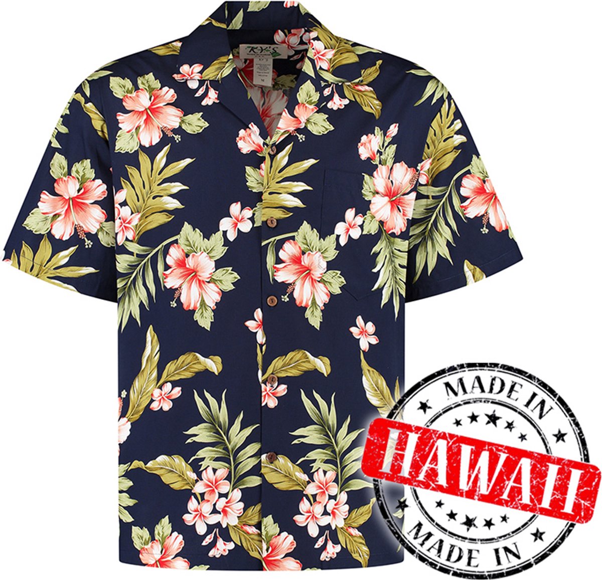 Hawaii Blouse Shirt Hemd "Hibiscus Blauw" 100 Katoen Aloha