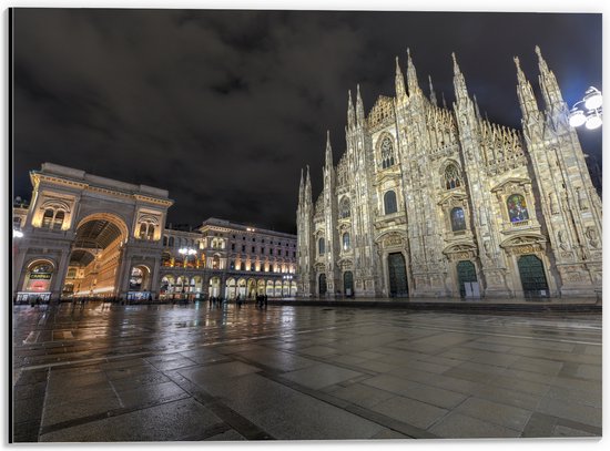 WallClassics - Dibond - Santa Maria del Fiore Kathedraal op Piazza Del Duomo Plein in Florence, Italië - 40x30 cm Foto op Aluminium (Met Ophangsysteem)