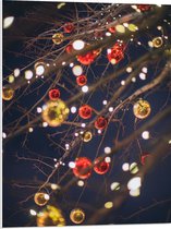 PVC Schuimplaat - Lampjes en Kerstballen in de Boom - 60x80 cm Foto op PVC Schuimplaat (Met Ophangsysteem)