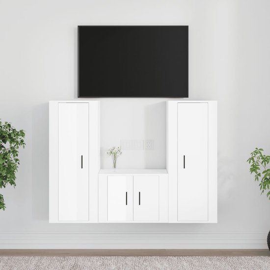 Dag Crimineel Sovjet Furniture Limited - 3-delige Tv-meubelset bewerkt hout hoogglans wit |  bol.com