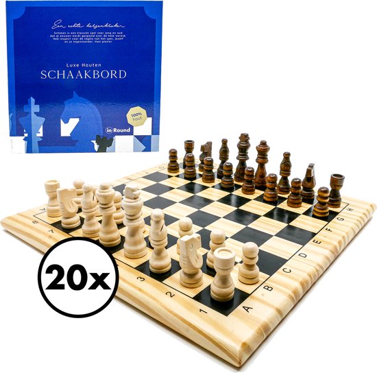Afbeelding van het spel In Round Schaakbord met Schaakstukken – 20 Pack – Hout Schaakspel Voor Volwassenen