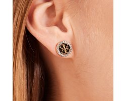 Guess Dames Guess goldplated stalen oorknop zwart LIFE IN 4G - Oorbellen - Staal - Goudkleurig